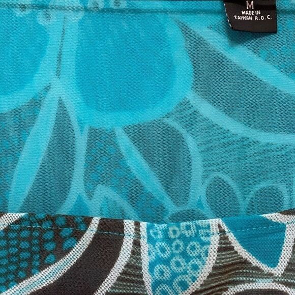 New York & Company medium blouse green brown print - Picture 3 of 5